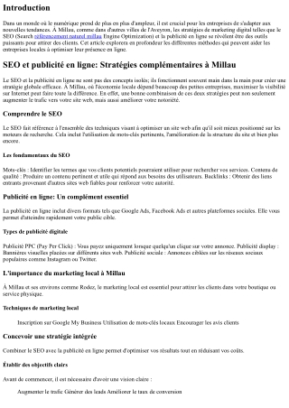 “SEO et publicité en ligne: Stratégies complémentaires à Millau”