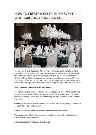 How to Create a Kid-Friendly Event with Table and Chair Rentals