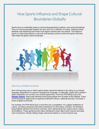 How Sports Influence and Shape Cultural Boundaries Globally