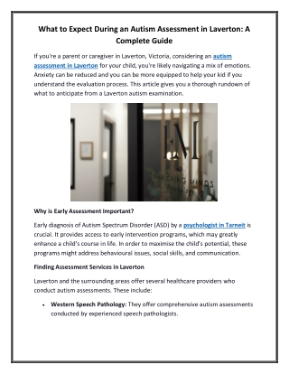 What to Expect During an Autism Assessment in Laverton A Complete Guide