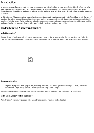 Overcoming Anxiety Together: Family Counseling Strategies from New Vision
