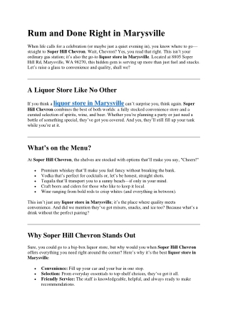 Rum and Done Right in Marysville