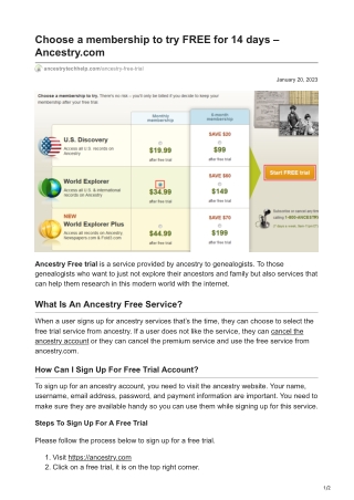 ancestrytechhelp.com-Choose a membership to try FREE for 14 days  Ancestrycom
