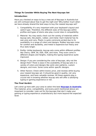 Things To Consider While Buying The Next Keycaps Set