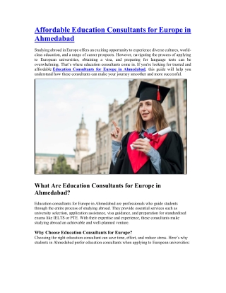 Affordable Education Consultants for Europe in Ahmedabad