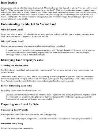 Unlocking Value: How to Sell Your Vacant Land Quickly