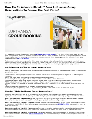 How Far In Advance Should I Book Lufthansa Group Reservations To Secure The Best