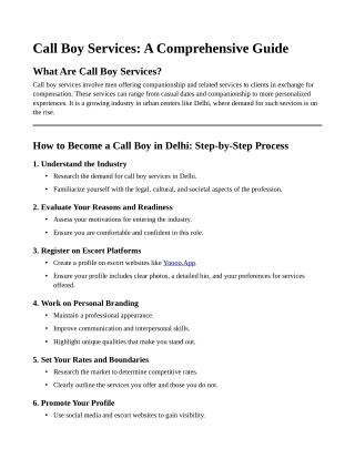 Call boy services and How to become a call boy step by step Process.