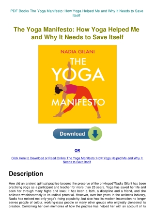 PDF Books The Yoga Manifesto How Yoga Helped Me and Why It Needs to Save Itself