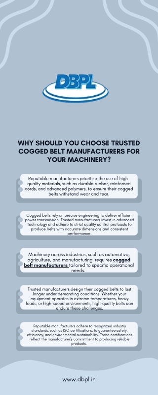 Why Should You Choose Trusted Cogged Belt Manufacturers for Your Machinery?