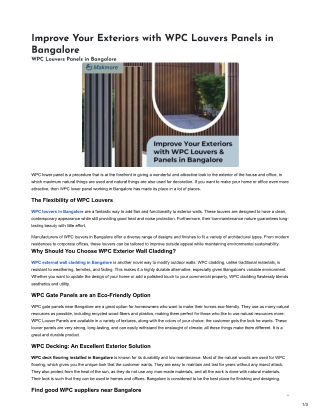 Improve Your Exteriors with WPC Louvers Panels in Bangalore