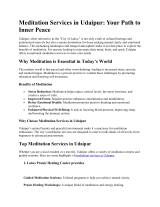 Meditation Services in Udaipur - Find Inner Peace