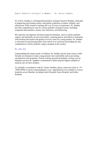 Expert Pediatric Urologist in Mumbai – Dr