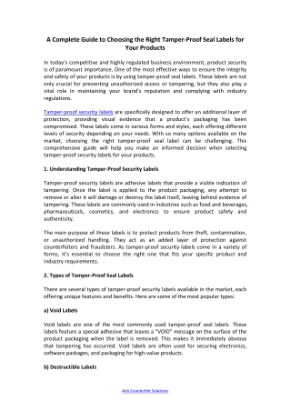 A Complete Guide to Choosing the Right Tamper-Proof Seal Labels for Your Products