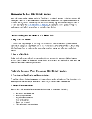 Best  Skin Clinic in Madurai - Renew Hair & Skin Care