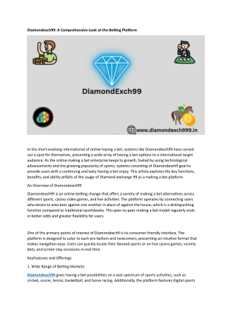 Diamondexch99 A Comprehensive Look at the Betting Platform