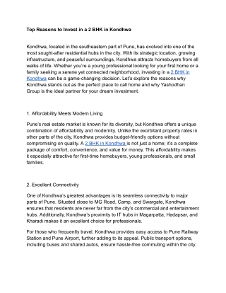 Top Reasons to Invest in a 2 BHK in Kondhwa