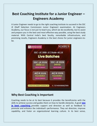 Best Coaching Institute for a Junior Engineer – Engineers Academy