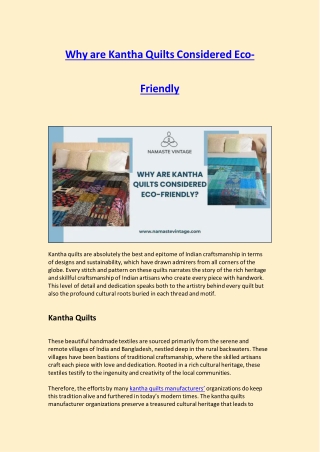Why are Kantha Quilts Considered Eco-Friendly