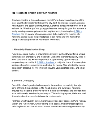 Top Reasons to Invest in a 2 BHK in Kondhwa