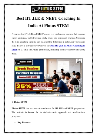 Best IIT JEE & NEET Coaching in India at Plutus STEM