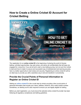 How to Create a Online Cricket ID Account for Cricket Betting