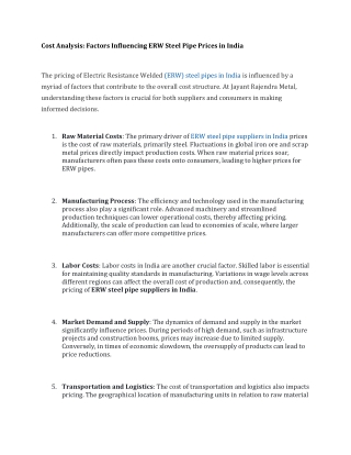 Cost Analysis Factors Influencing ERW Steel Pipe Prices in India