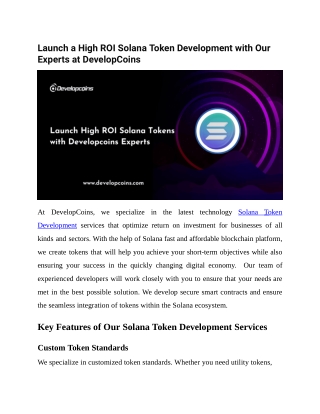 Launch a High ROI Solana Token Development with Our Experts at DevelopCoins