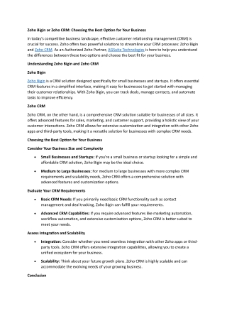 Zoho Bigin or Zoho CRM Choosing the Best Option for Your Business