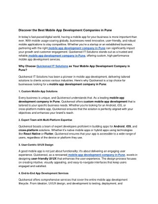 Discover the Best Mobile App Development Companies in Pune