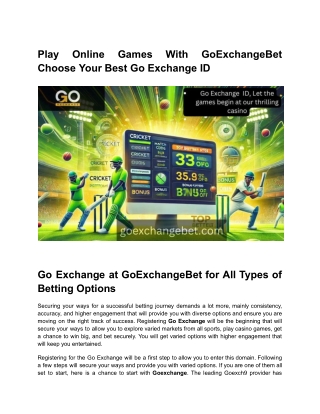 Play Online Games With GoExchangeBet Choose Your Best Go Exchange ID