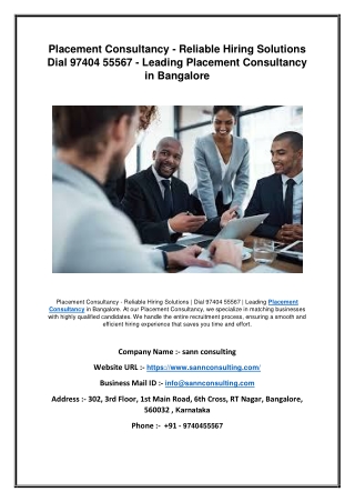 Placement Consultancy - Reliable Hiring Solutions  Dial 97404 55567 - Leading Placement Consultancy in Bangalore