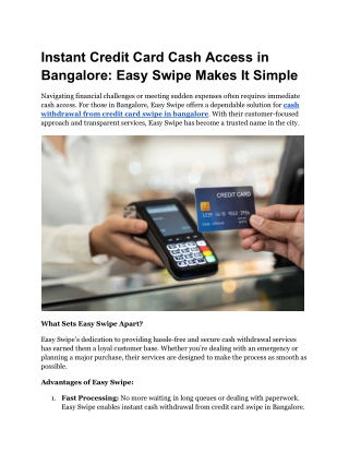Instant Credit Card Cash Access in Bangalore_ Easy Swipe Makes It Simple