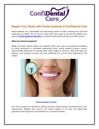 Regain Your Smile with Dental Implants at Confidental Care
