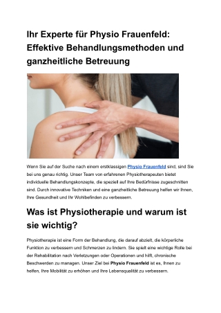 Ihr Experte für Physio Frauenfeld_ Effektive Behandlungsmethoden und ganzheitliche Betreuung