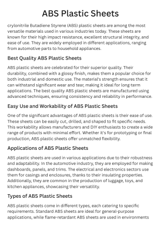 Everything You Need to Know About ABS Plastic Sheets: Uses and Quality Insights