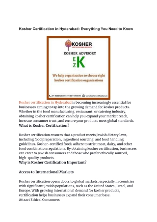 Kosher Certification in Hyderabad
