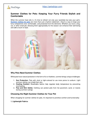 Summer Clothes for Pets: Keeping Your Furry Friends Stylish and Comfortable