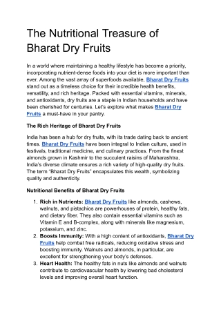 The Nutritional Treasure of Bharat Dry Fruits