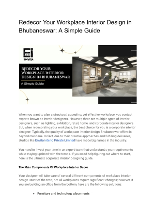 Redecor Your Workplace Interior Design in Bhubaneswar