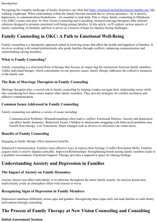 Family Counseling in OKC: A Path to Emotional Well-Being