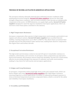THE ROLE OF INCONEL 625 PLATES IN AEROSPACE APPLICATIONS