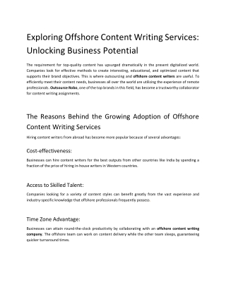 Exploring Offshore Content Writing Services: Unlocking Business Potential