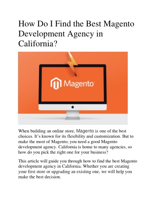 How Do I Find the Best Magento Development Agency in California