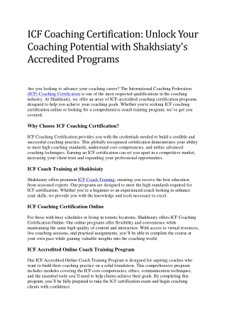 ICF Coaching Certification Unlock Your Coaching Potential with Shakhsiaty's Accredited Programs