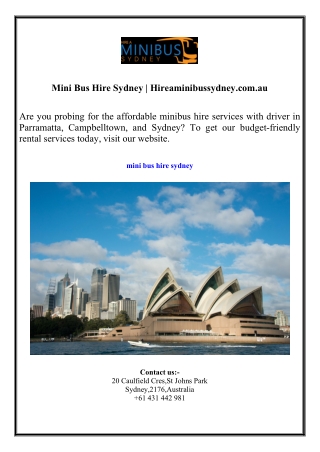 Mini Bus Hire Sydney  Hireaminibussydney.com.au