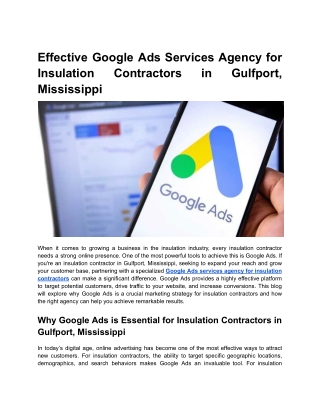 Effective Google Ads Services Agency for Insulation Contractors in Gulfport, Mississippi