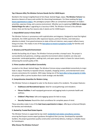 Top 5 Reasons Why The Windsor Fortune Stands Out for 4 BHK Buyers