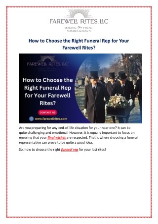 How to Choose the Right Funeral Rep for Your Farewell Rites?