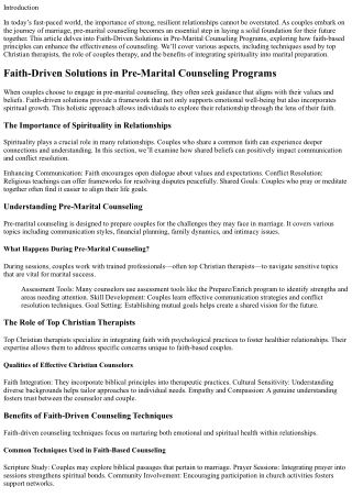 Faith-Driven Solutions in Pre-Marital Counseling Programs